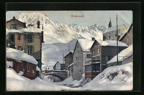 AK Andermatt, Ortsansicht im Schnee