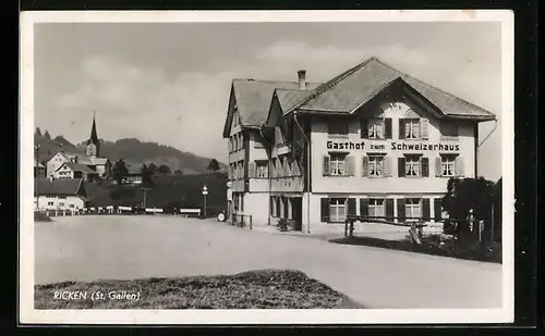 AK Ricken i. St. Gallen, Ortsansicht mit Gasthof zum Schweizerhaus