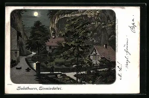 Mondschein-Lithographie Solothurn, Einsiedelei bei Nacht