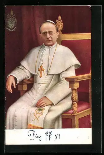 AK Papst Pius XI. im Gewand mit Kreuzkette