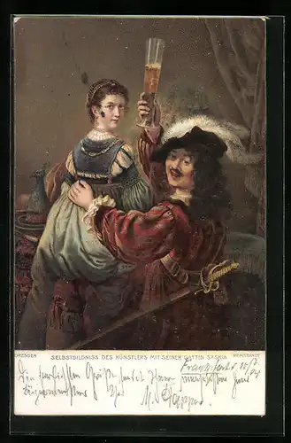 AK Selbstbildnis von Rembrandt mit seiner Gattin Saskia