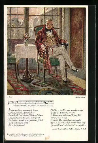 AK Hannerl, Dreimäderlhaus II. Teil, Singspiel von Dr. A. M. Willner und Heinz Reichert, Herr sitzt am Tisch