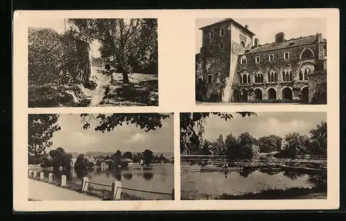 AK Tatatóváros, Burg, Ruderboot auf dem Teich