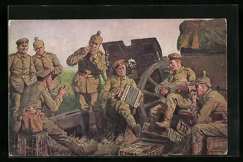 AK Musizierende Soldaten an der Front
