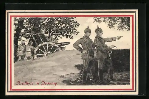 Künstler-AK Deutsche Artillerie in Deckung