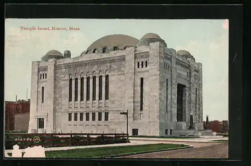 AK Boston, MA, Synagoge Temple Israel von der Strasse gesehen