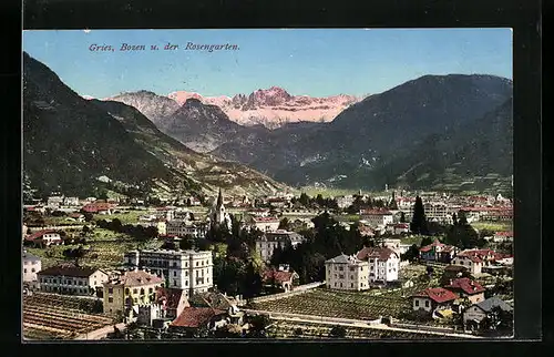 AK Gries bei Bozen, Ortsansichten vor dem Rosengarten