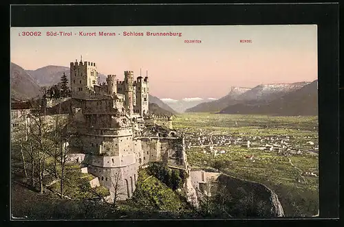 AK Meran, Blick auf das Schloss Brunnenburg und den Ort, Dolomiten, Mendel