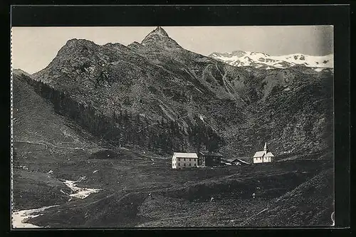 AK Kurzras /Schnalsertal, Ortspartie vor Bergpanorama