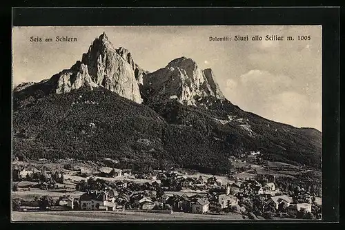 AK Seis am Schlern, Ortsansicht vor dem Berg