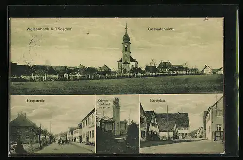 AK Weidenbach b. Triesdorf, Marktplatz, Hauptstrasse, Kriegerdenkmal 1914-18
