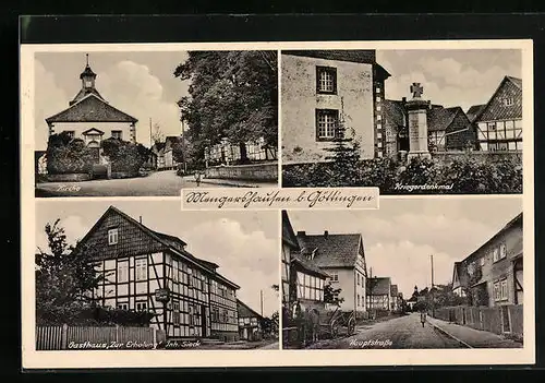 AK Wangershausen b. Göttingen, Gasthaus Zur Erholung, Kirche, Kriegerdenkmal