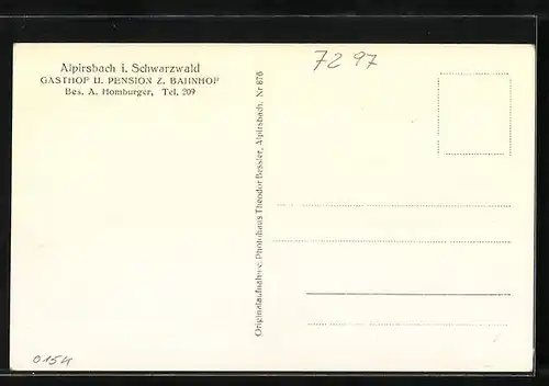 AK Alpirsbach i. Schwarzwald, Gasthof u. Pension zum Bahnhof