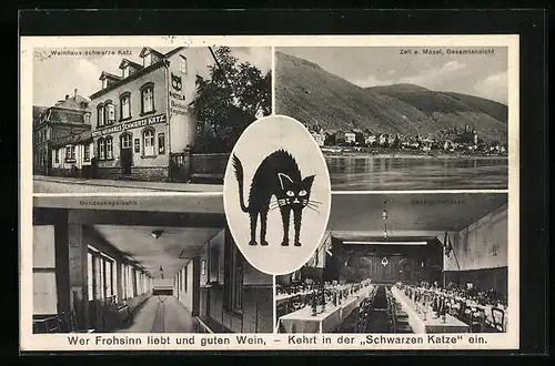 AK Zell /Mosel, Gasthaus Schwarze Katze, Innenansicht, Bundeskegelbahn