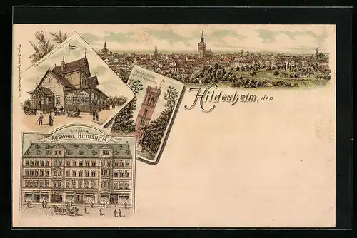 Lithographie Hildesheim, Gasthaus auf dem Galgenberg, Auswahl Hildesheim, Aussichtsturm