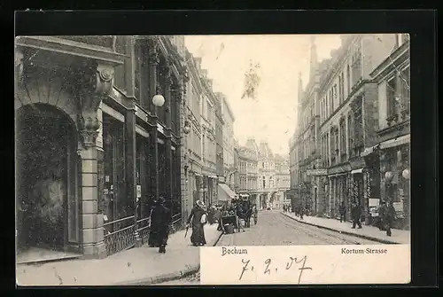 AK Bochum, Kortum-Strasse mit Passanten