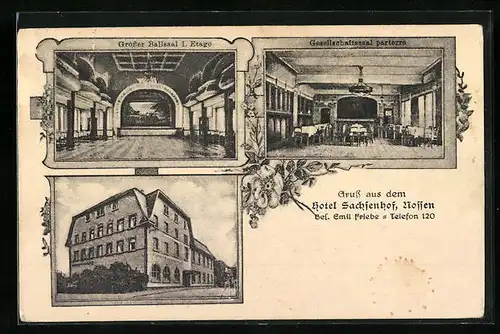 AK Nossen, Hotel Sachsenhof mit Ballsaal