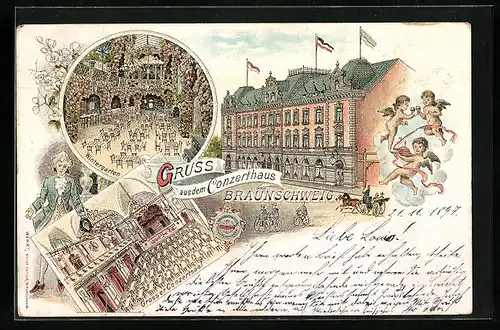 Lithographie Braunschweig, Concerthaus mit Wintergarten