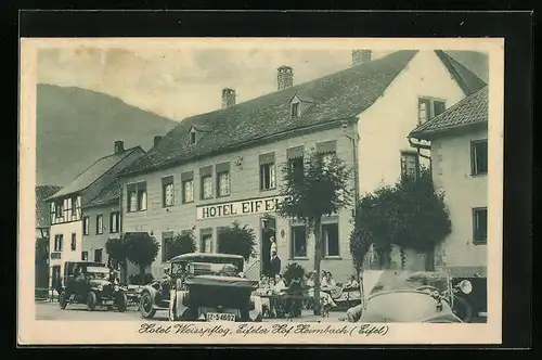AK Heimbach i. Eifel, Hotel Weisspflog mit Automobilen