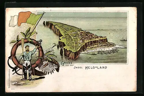 AK Helgoland, Inselansicht mit Seemann