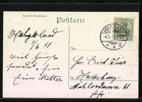 Lithographie Helgoland, Hafenpartie mit Inselansicht