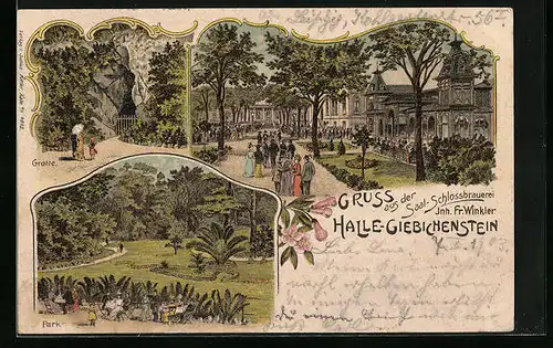 Lithographie Halle-Giebichenstein, Saal-Schlossbrauerei von Fr. Winkler