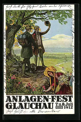 Künstler-AK Glauchau, Anlagen-Fest 7. und 8. Juli 1912