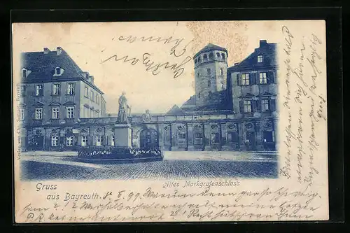 AK Bayreuth i. B., Denkmal vor dem Alten Markgrafenschloss