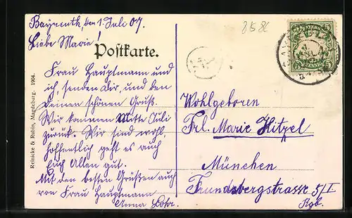 AK Bayreuth i. B., Vorderansicht des Schlosses mit dem Brunnen