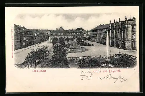 AK Bayreuth i. B., Fontäne auf dem Schlossplatz