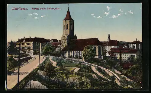 AK Waiblingen, Partie beim Luisenplatz, Blick auf die Kirche