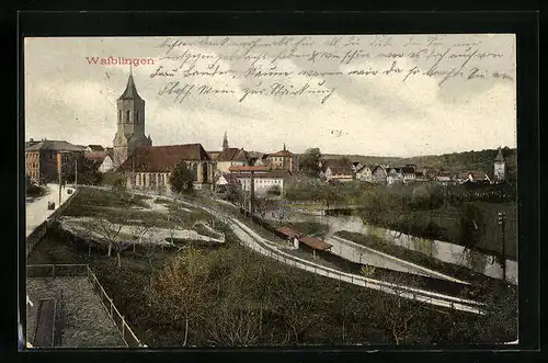 AK Waiblingen, Blick auf die Kirche und die Stadt