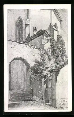 Künstler-AK Waiblingen, Torbogen an der Kirche, datiert ca. 1930