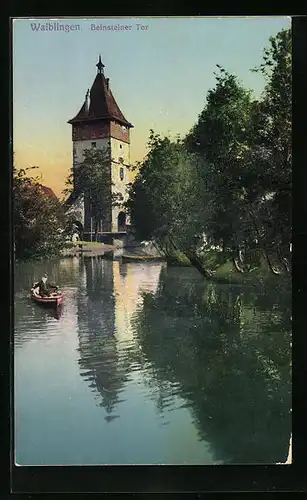 AK Waiblingen, Ruderboot auf der Rems, am Beinsteiner Tor