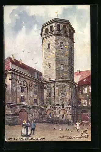 Künstler-AK Bayreuth i. B., Damen unter dem Alten Schlossturm
