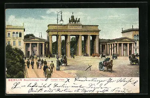 Lithographie Berlin, das Brandenburger Tor am Pariser Platz