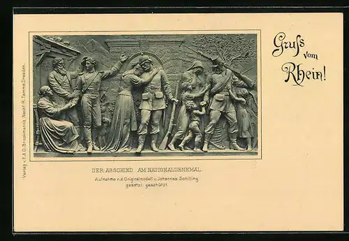 AK Niederwald, das Nationaldenkmal, Relief Der Abschied