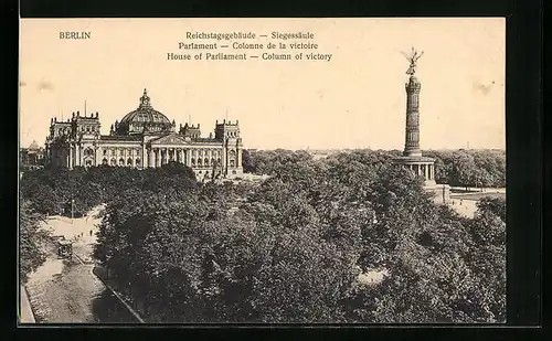 AK Berlin, Siegessäule am Reichstagsgebäude