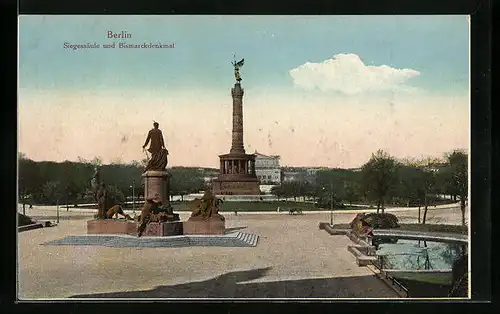 AK Berlin, Siegessäule und Bismarckdenkmal