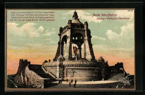 AK Porta Westfalica, Besucher am Kaiser Wilhelm - Denkmal