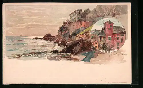 Künstler-AK Manuel Wielandt: Recco, Strandpartie am Felsenufer