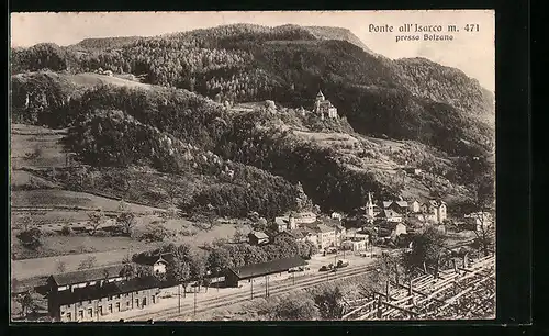 AK Waidbruck, Ponte all`Isarco, Ortsansicht mit dem Bahnhof