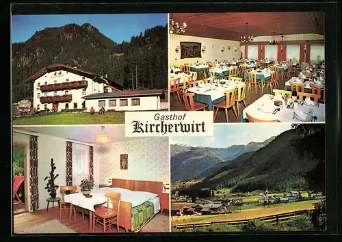 AK St. Martin im Gsiesertal, Gasthof Kircherwirt, Aussenansicht, im Gastraum, Talpanorama