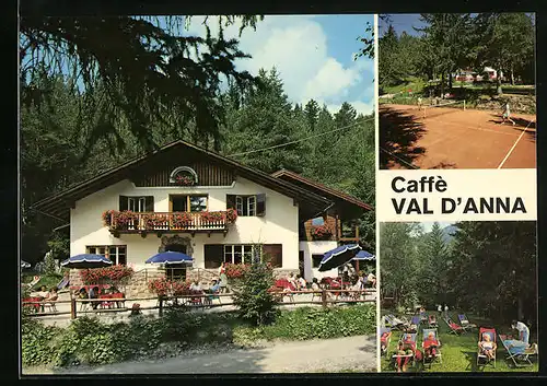 AK St. Ulrich, Tageskaffee Annatal, Aussenansicht, Garten und Tennisplatz