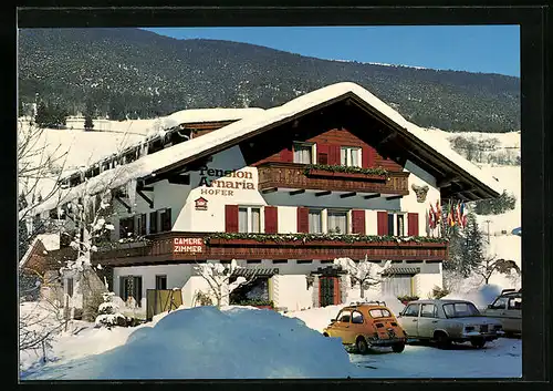 AK Ortisei - St. Ulrich, Pension Arnaria, Ansicht im Schnee