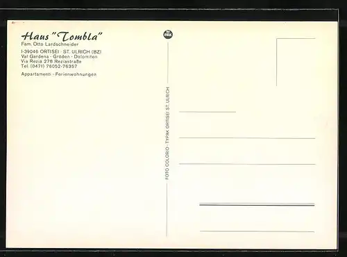 AK Ortisei - St. Ulrich, Haus Tombla, Aussenansicht