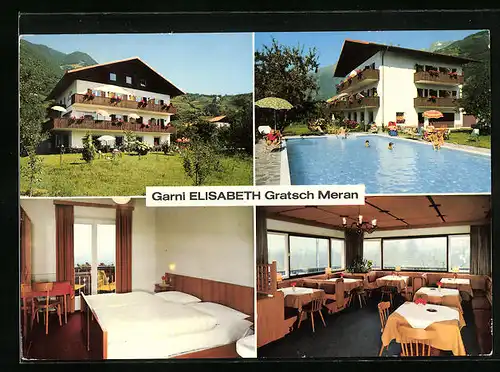 AK Meran-Gratsch, Garni Elisabeth, Swimmingpool, Gastraum, Zimmer