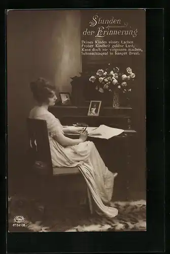 Foto-AK Amag: Stunden der Erinnerung, Frau schreibt einen Brief, Sehnsucht nach Kind