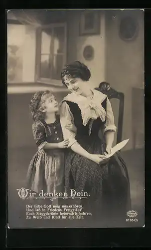 Foto-AK Amag: AK Wir denken Dein., Mutter und Tochter gedenken dem Vater