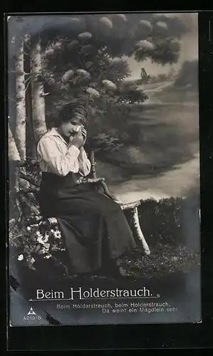 Foto-AK Photochemie Berlin Nr. 4215: Mägdlein weint am Holderstrauch